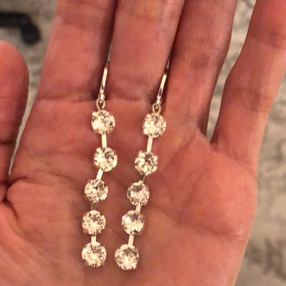 Silver Crystal Drop Earrings - Picture 14 of 15